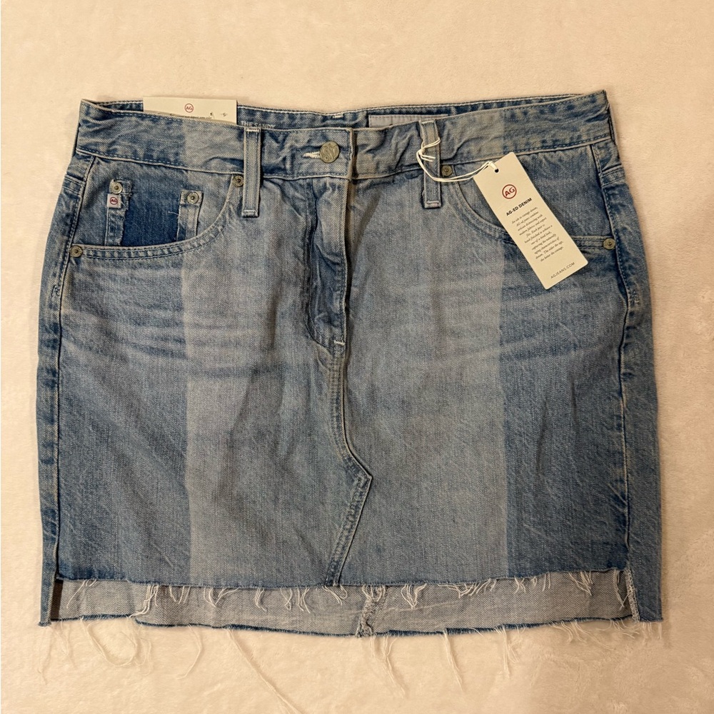 NWT AG Adriano Goldschmied Sandy Denim Mini Skirt Frayed Hem Size 31